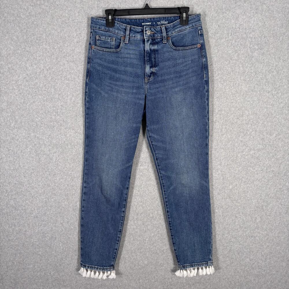 Old Navy Jeans 8 OG Straight Secret Slim Fringe Tassels Boho Festival Stretch